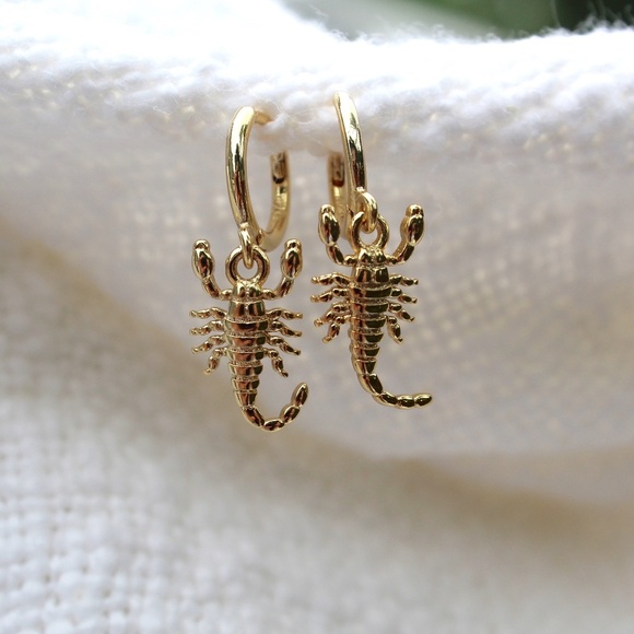 Sterling Silver Gold Scorpion Hoop Earrings - Picture 1 of 7
